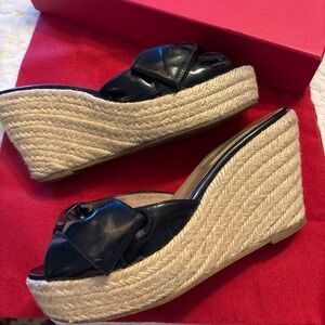 Valentino Garavani Platform Wedge Espadrille with Black Patent Leath…